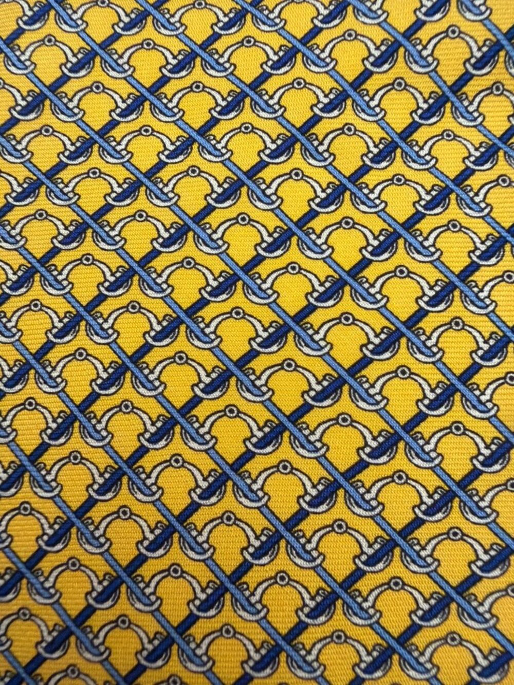 Brooks Brothers Men’s Classic Yellow and Blue Equestrian Themed Silk Necktie